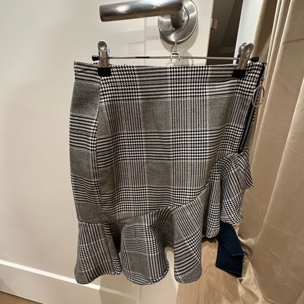 Plaid, ruffle, asymmetrical skirt